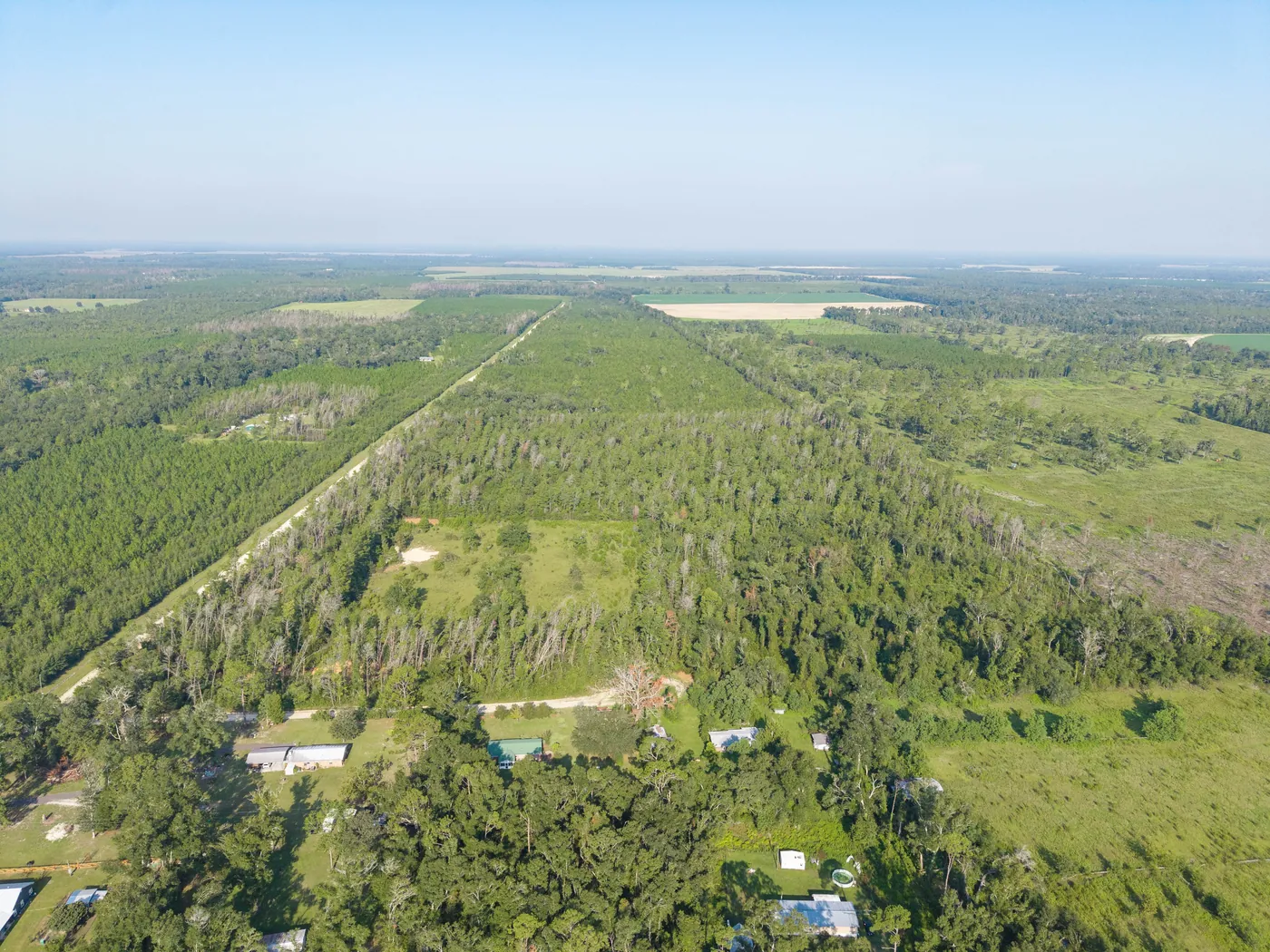 Aerial view looking across the front lots and larger rear tract